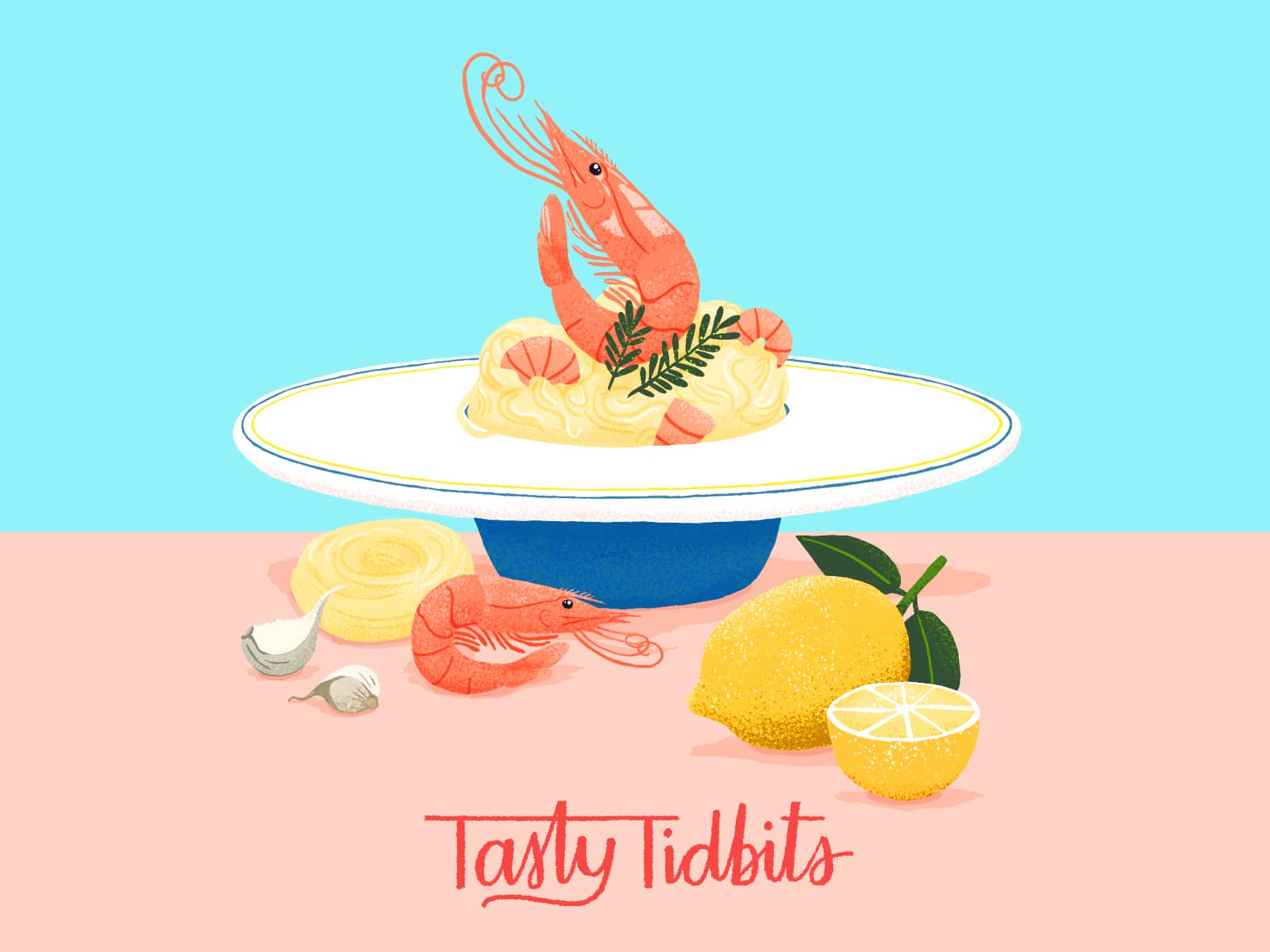 Prawn Pasta Tasty Tidbits food illustration