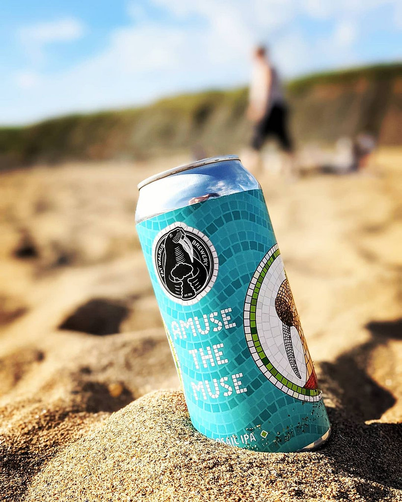Amuse The Muse beer can on the beach